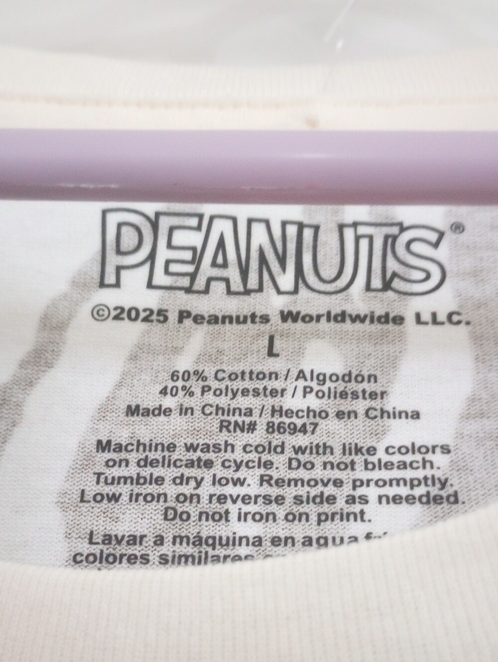 Peanuts Cotton Cream Pastel Yellow T‑Shirt Brown White Snoopy Faces Print Size L - Picture 3 of 7